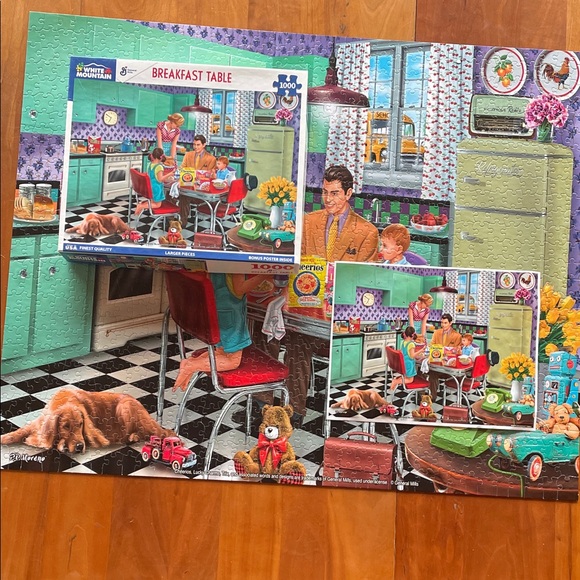 White Mountain Breakfast Table Retro Kitchen Family Puzzle Jigsaw 1000 Pieces - Picture 4 of 12